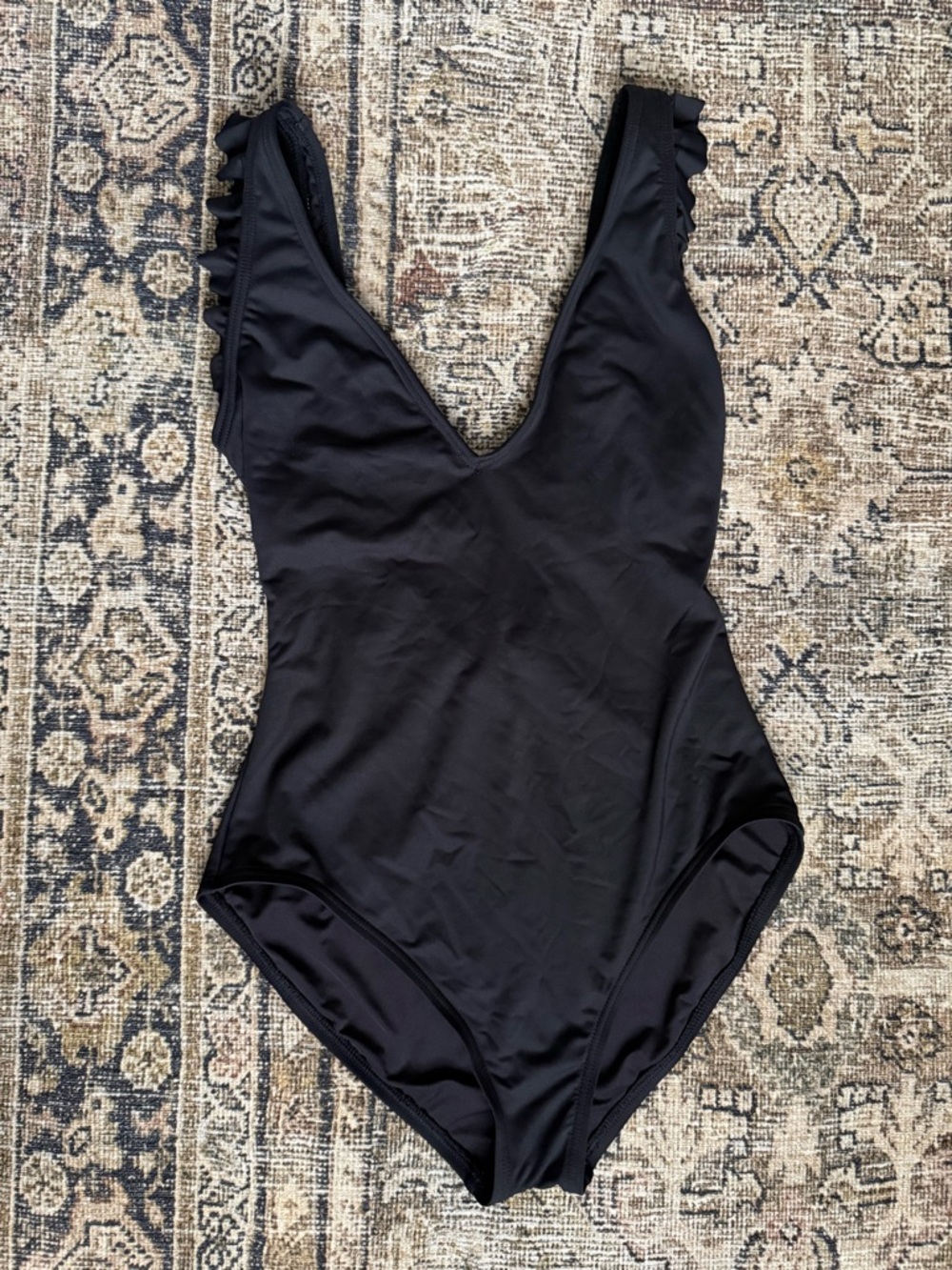 GAP Black V-Neck Ruffle Strap One-Piece Swimsuit